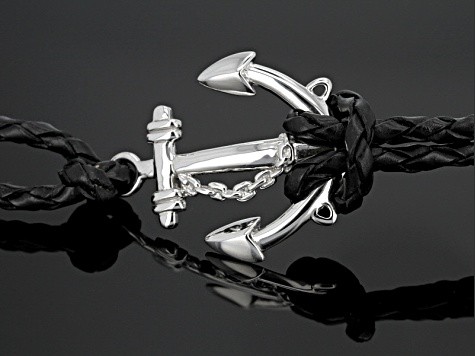 Black Sterling Silver Anchor Mens Bracelet. 